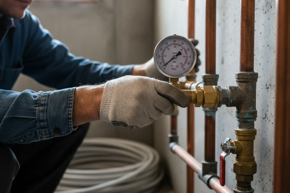 Pressure testing a repaired line during Water Line Repair in Wallops Island